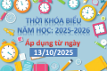 Thời Khóa Biểu Năm Học 2025-2026, Áp dụng từ ngày 13/10/2025